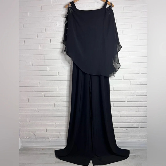 MSK Black Embellished Chiffon Poncho Cold Shoulder Jumpsuit, Women’s Size Small - Picture 1 of 9